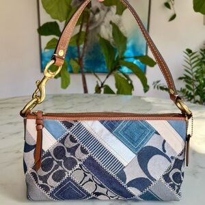 COACH Y2K Vintage Signature Denim & Leather Patchwork Demi Shoulder Bag 12279